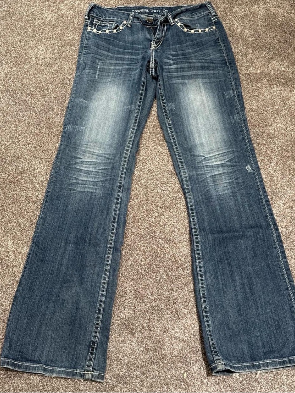 Cowgirl Tuff Women's Bootcut Jeans in Dark Wash Blue